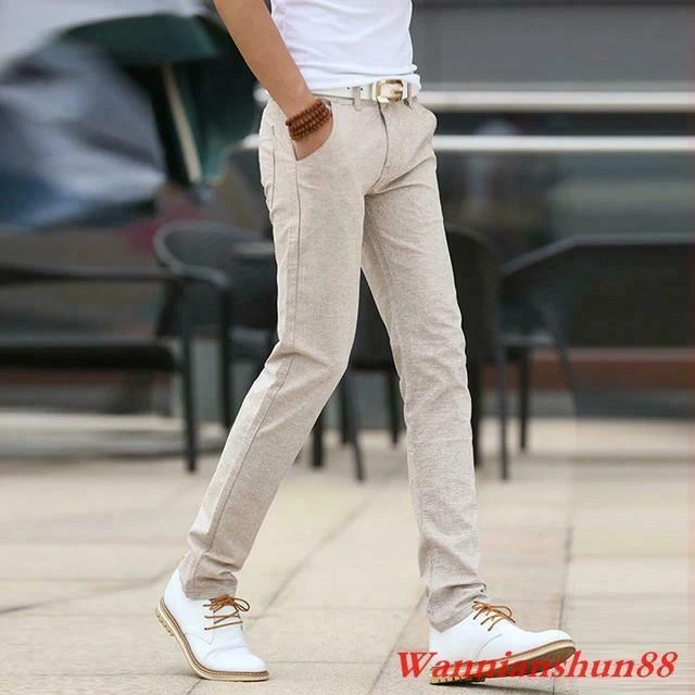 Fashion Men s Casual Linen Pants summer thin trousers slim fit skinny pants