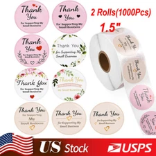 2Roll (1000Pc) 1.5"Thank You Stickers Thank You for Supporting My Small Business