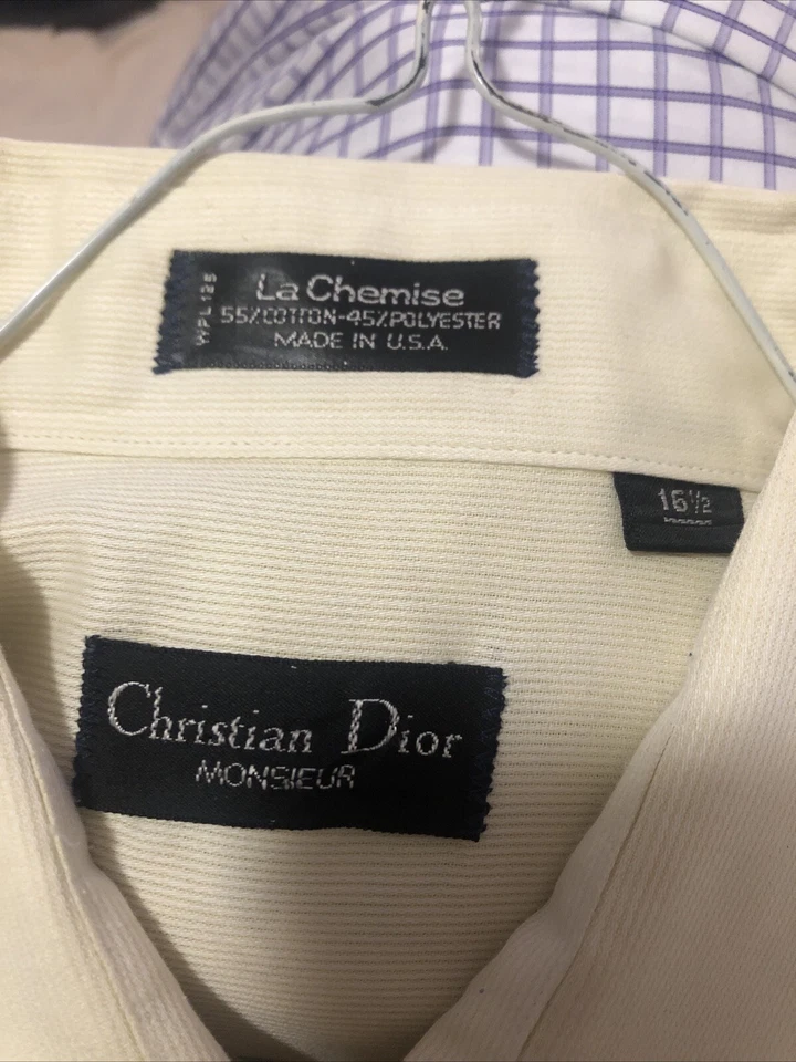 Size 16 1/2 Men’s Christian Dior Vintage Light Yellow Button Down Shirt Polo - Image 3 of 3