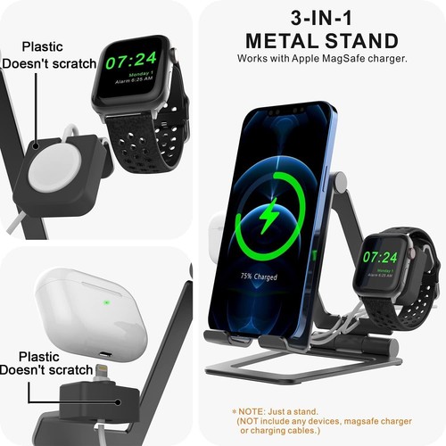 3-in-1 Foldable MagSafe Charger Stand Compatible iPhone 14 13 12 Apple Watch Etc - 第 3/7 張圖片