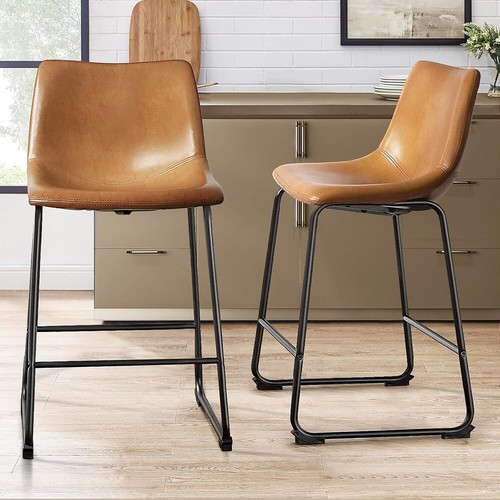 Counter Height Bar Stools Set of 2,Barstools with Back,Leather Counter Stools