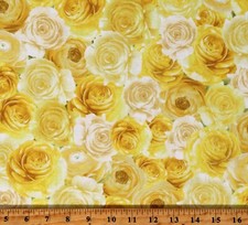 Cotton Packed Yellow Roses Flowers Floral Fabric Print by the Yard D383.60