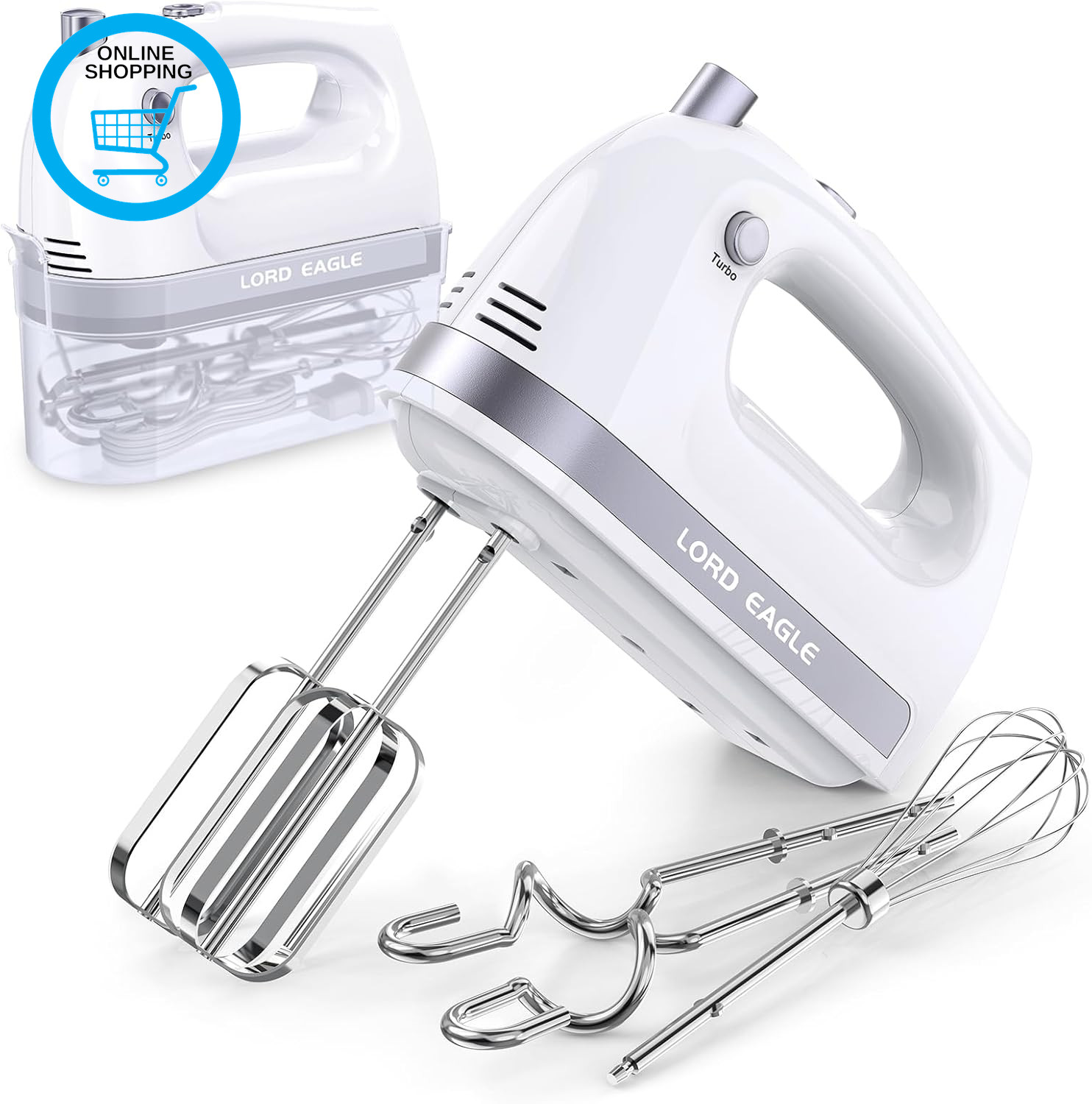 Hand Mixer Electric Whisk, 400W Power Handheld Mixer for Baking Cake Egg Cream F