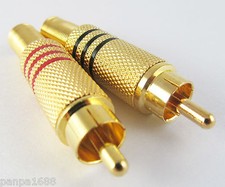 1 pair Gold Phono RCA Male Plug Audio Video Solder Connector W/Metal Spring Tail