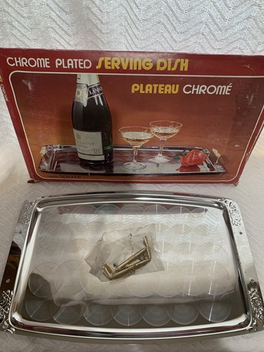 Vintage Apex Plateau Chrome Plated Chrome Schale Serving Tray With Gold Handles - Picture 2 of 3