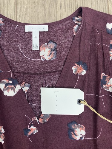 New Leith XS Burgundy Whisper Floral MIDI Dress Off Side Slit Elastic Back Cap - Picture 7 of 11