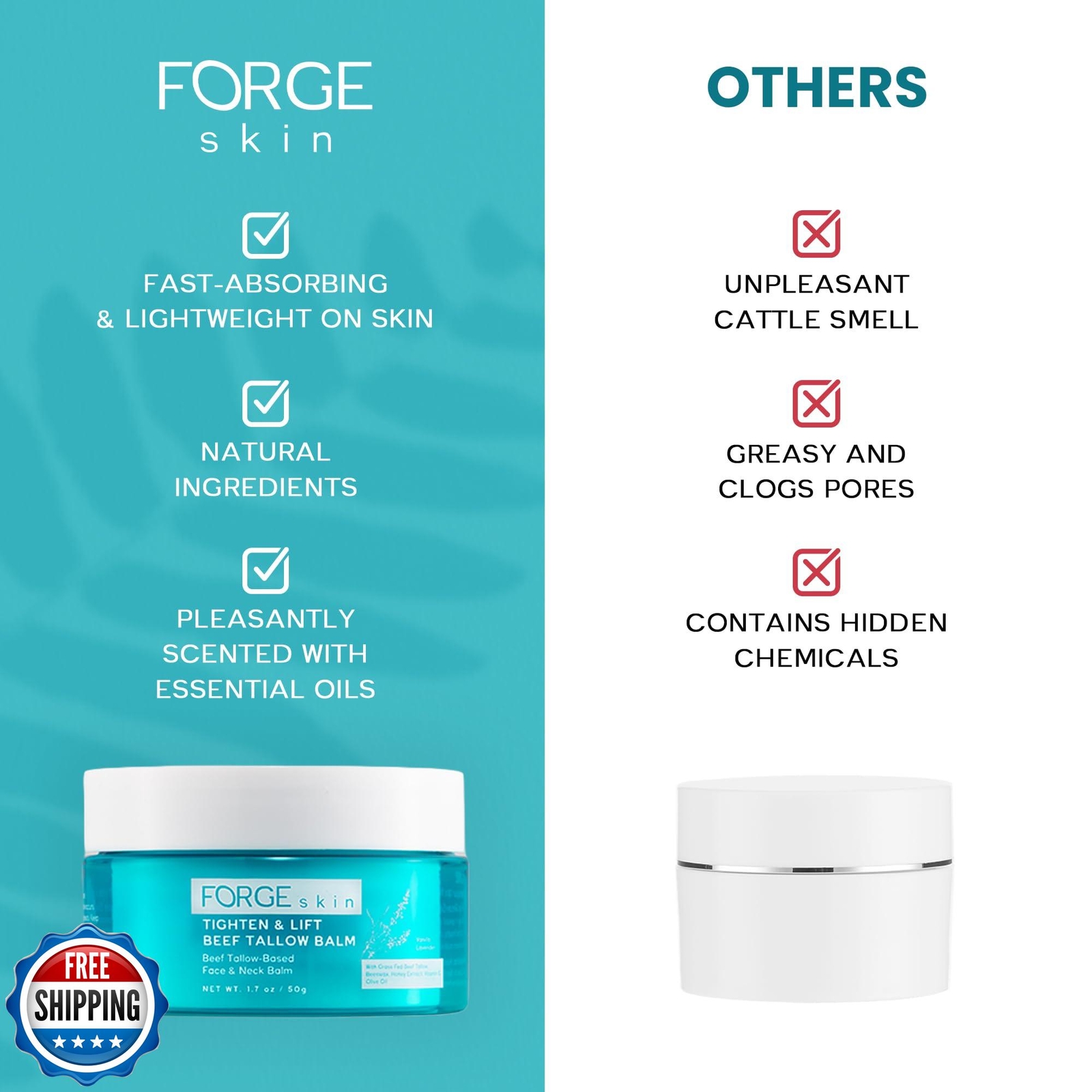 Forge Skin Beef Tallow Anti-Aging Cream for Face, Tightening &amp; Lift Neck