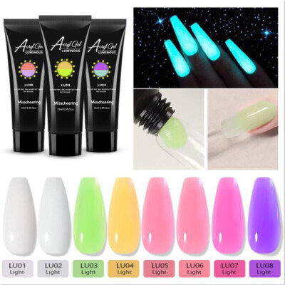 8 Colors Glow In Dark UV Gel 15ml Poly Nail Art Luminous Nail Builder Extension