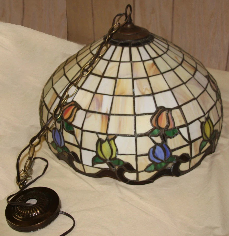 Tiffany Stained Glass Hanging Lamp - Image 2 of 3
