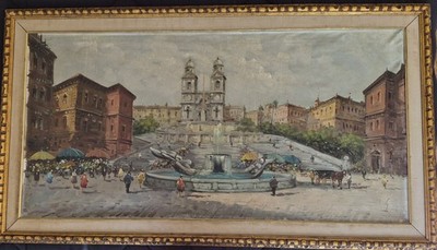 Studio d'Arte Brevetti Italia Framed Oil Painting Spanish Steps Rome Large