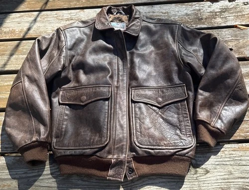 Vintage Aeropostale Compagnie Generale Leather Bomber Jacket Flight Sz Small  - product listing photo