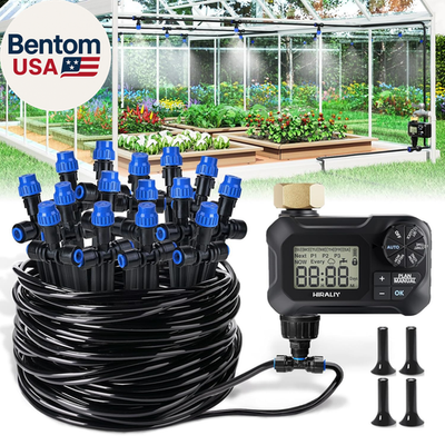 #ad 59FT Greenhouse Misting Drip Irrigation Kit with Water Timer Quick Connector De $80.43