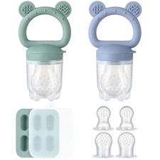 Silicone Baby Fruit Feeder Set with Freezer Tray and Extra Pouches for Teething