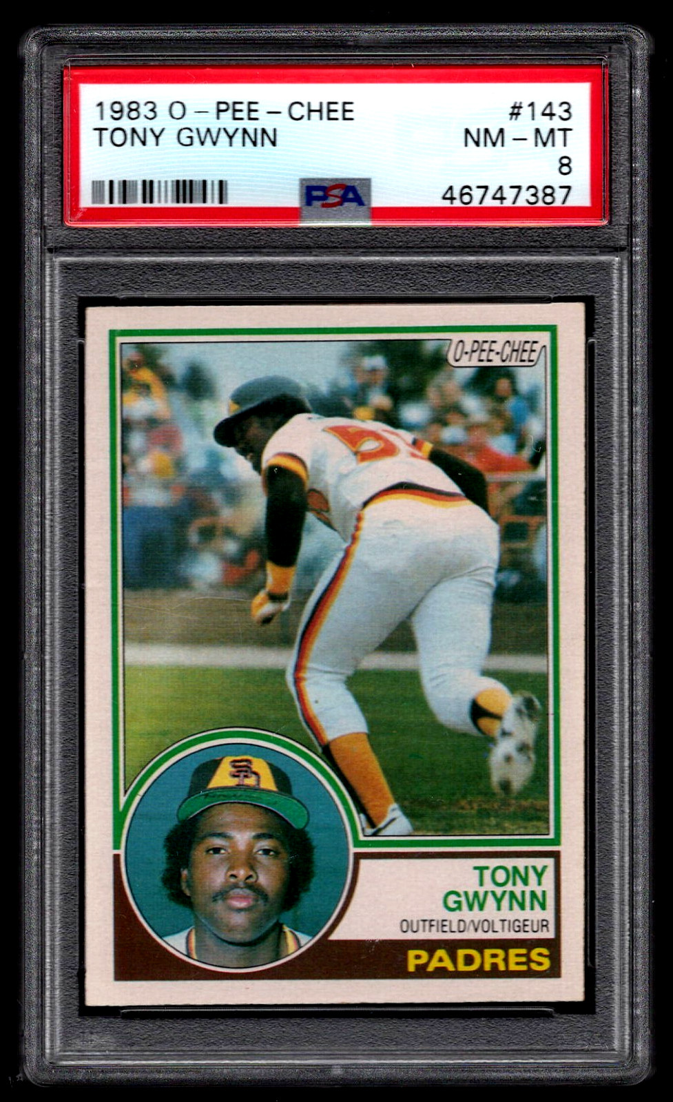 TONY GWYNN  1983 O-PEE-CHEE #143 PSA 8 NM-MT BASEBALL ROOKIE CARD PADRES OPC RC,