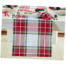  Linen Plaid Table Runner 48 Inches - 100% Pure Linen 14 x 48 Inch White