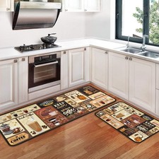 Coffee Theme Kitchen Rugs and Mats 2 PCS ,Non Skid Washable One Size,
