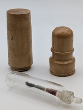 Antique Boxwood Perfume Bottle with Glass Vial & Dauber – Victorian Vanity Item