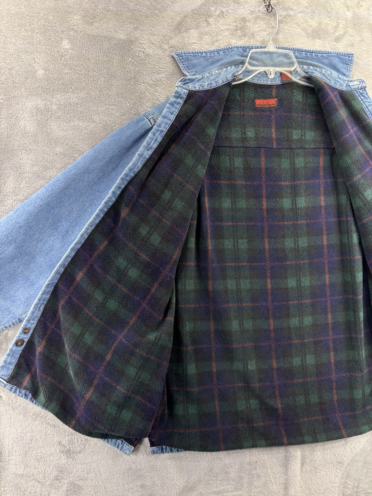 Wolverine Plaid Lined Denim Collared Button Shirt… - image 9