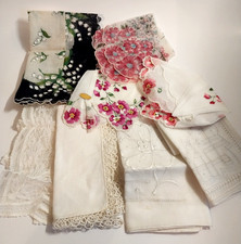 Vintage Ladies Assorted Handkerchiefs Lot of 8 Embroidered Tatted Edges Linen