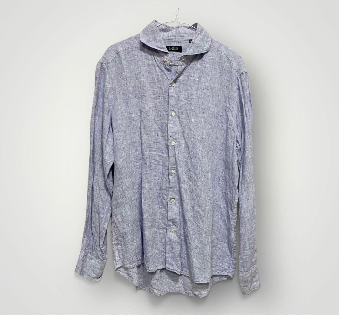 BARNEYS NEW YORK Linen Cutaway Shirt L Light Blue Made in Japan