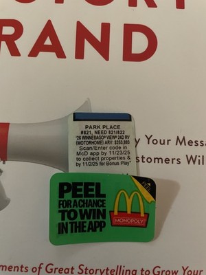 2025 Monopoly at McDonald's McD's PARK PLACE UNREDEEMED #821 | eBay
