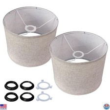 Chic Beige Linen Lampshade Duo - 11  Diameter x 8.85  Height for E26  E27 Lamps
