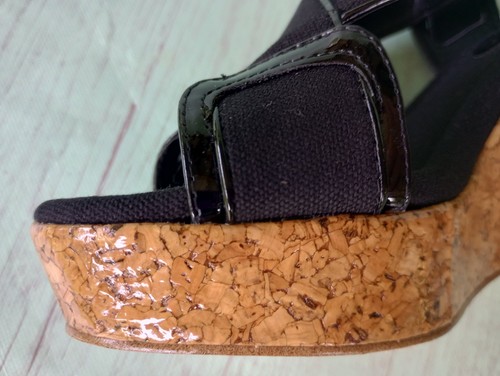 Miss Meghan schwarze offene Zehenpartie Kork Wedges Größe 7 - Bild 5 von 11