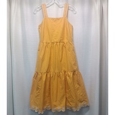 J.Crew Womens Tiered Eyelet Hem Midi Dress Yellow Square Neck Sleeveless Size 2
