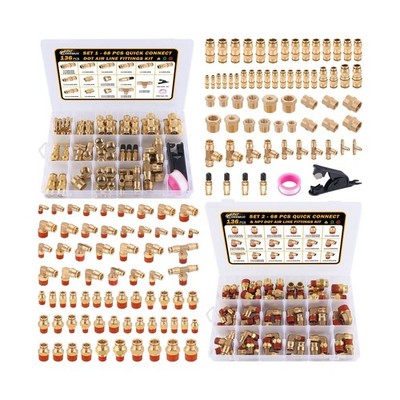 CheeMuii 136 PCS Brass DOT Air Line Fittings Kit Push Lock DOT Air Fittings P...