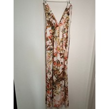 PrettyLittleThing Floral Maxi Dress Multi Color Open Back Deep V-Neck Size 6