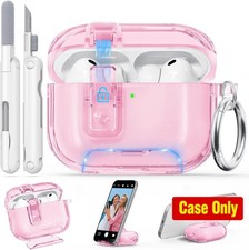 AirPods Pro 3 Case Clear 2025 with Secure Lock, Clear Pink Design