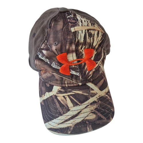 Under Armour Camo Baseball Cap Orange Logo Stretch Fit Hat Men Size MD/LG Med L
