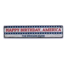 Happy Birthday America Rustic Distressed Sign, Personalized Wood Sign