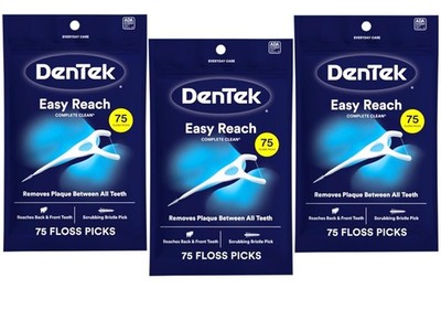 DenTek Complete Clean Easy Reach Floss Picks, No Break & No 75-Count, 3 Pack