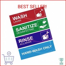 4 Pack Wash Rinse Sanitize Sink Labels, Waterproof Sticker Signs Perfect for 3 C