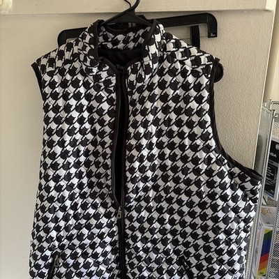 Jason Maxwell Vest Womens Small Black White Cat Houndstooth Puffer Quilted Zip