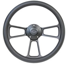 5-bolt Steering Wheel 14 Inch Aluminum with Vinyl Wrap and Chevy Horn Black