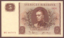 SWEDEN  5 Kronor  1956  Crisp UNC