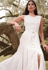 NEW ANN TAYLOR WINTER WHITE BLACK MICRO DOT FLARE MIDI DRESS SZ 4