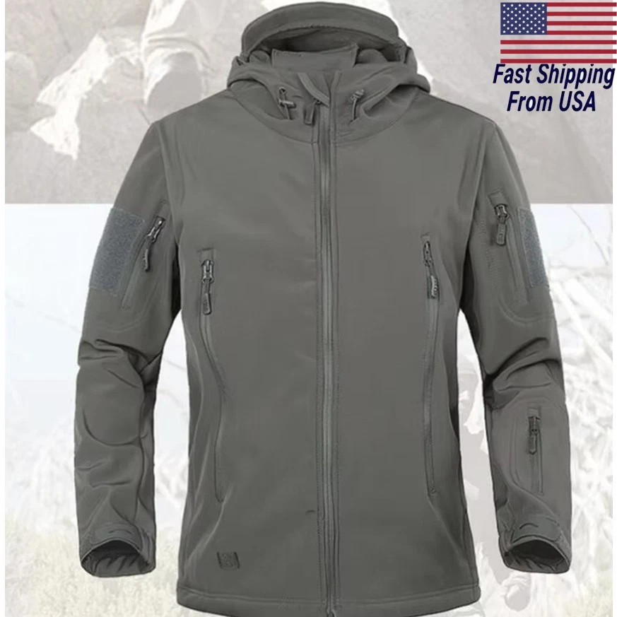 Men's Tactical Jacket Waterproof Military Soft Shell Zip Hooded Work Jacket Coat