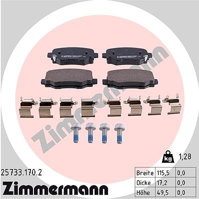 Zimmermann Bremsbelagsatz, Scheibenbremse Hinterachse U.A. FüR Fiat, Jeep-image