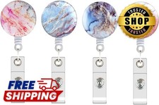 4 Pack Marble Badge Alligator Clip Retractable Reel Id Name Card Holder