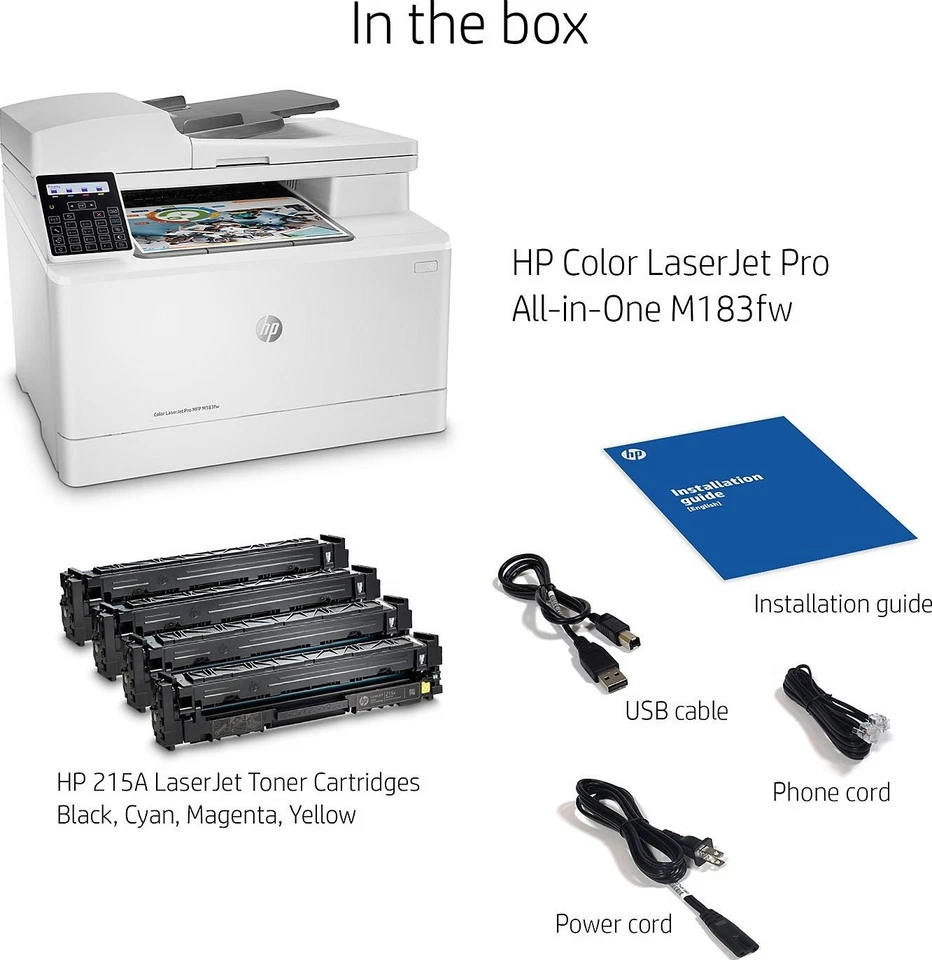 HP Color LaserJet Pro M183fw A4 All-in-1 Laser MFP Printer+ADF+Wi-Fi 7KW56A 215A - image 2 of 2