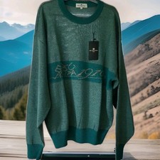 BALENCIAGA Deadstock 80s Vintage Knit Sweater Turquoise Blue Linen Blend Size L