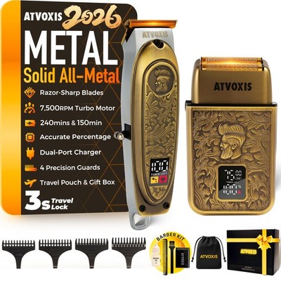 All-Metal Body Razor-Sharp T-Blade Hair/Beard Trimmer with 4 Guards & Close S...