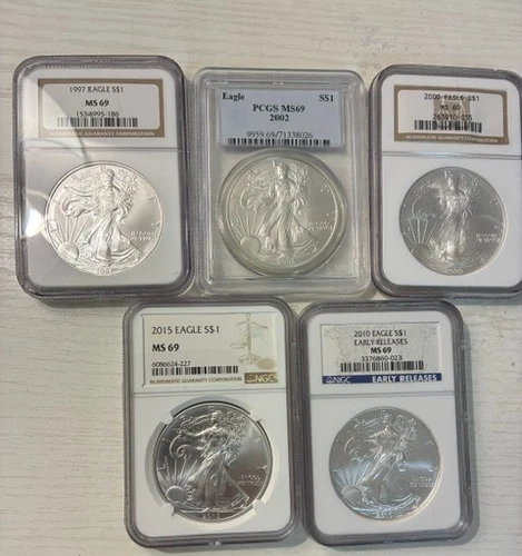 5 Ounces of MS69 Silver American Eagles - Flawless Beauties!