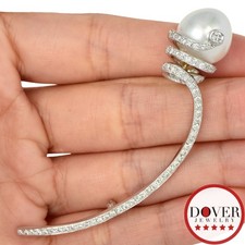 Estate 1.41ct Diamond 14mm Pearl 18K White Gold Brooch Pin 13.7 Grams NR