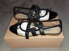 Miu Miu Ballet Flats Black Clear with Double Buckle Straps Euro 40