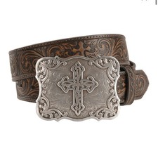 Nocona Western Belt Womens Leather Embossed Cross Espresso N3483802