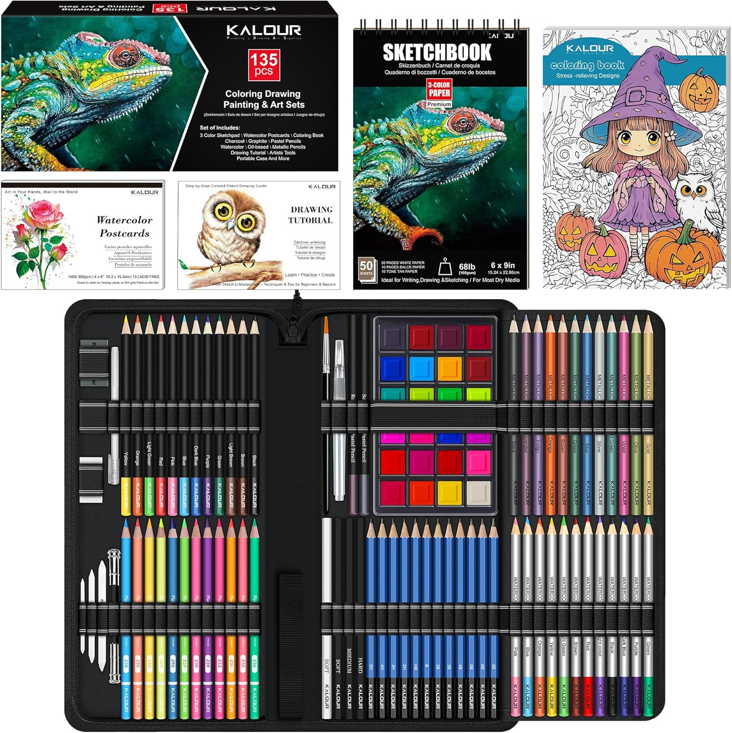 135-Piece Drawing Set with Sketchbook, Art Supplies, and Tutorials for Beginners